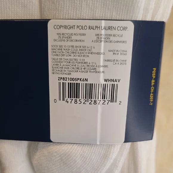 NWT Ralph Lauren White Crew Socks with NAVY BLUE Pony Accent - Picture 4 of 6